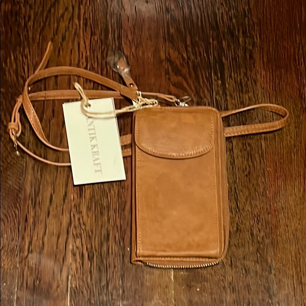 Antik Kraft tan vegan crossbody wallet purse
